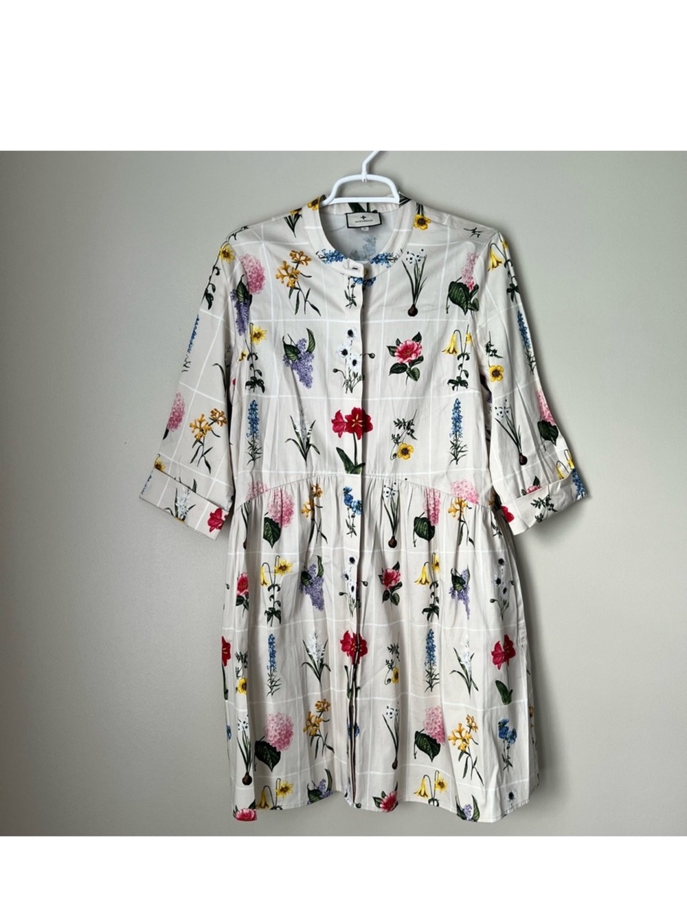 Tuckernuck Fresh Buds Royal Shirt Dress Floral 3/4 Sleeve with Pockets Medium